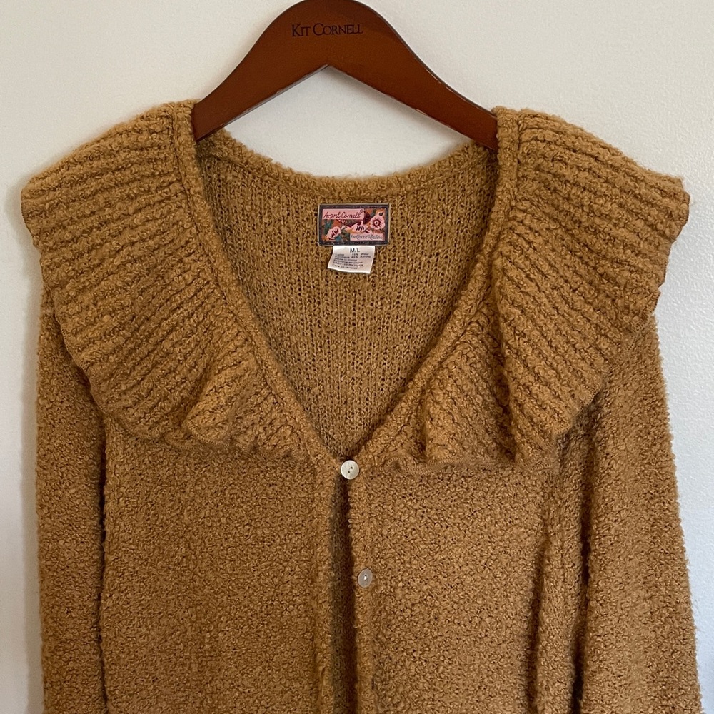 Size M/L April Cornell Gold/Tan Duster Sweater with Ruffled Edges
